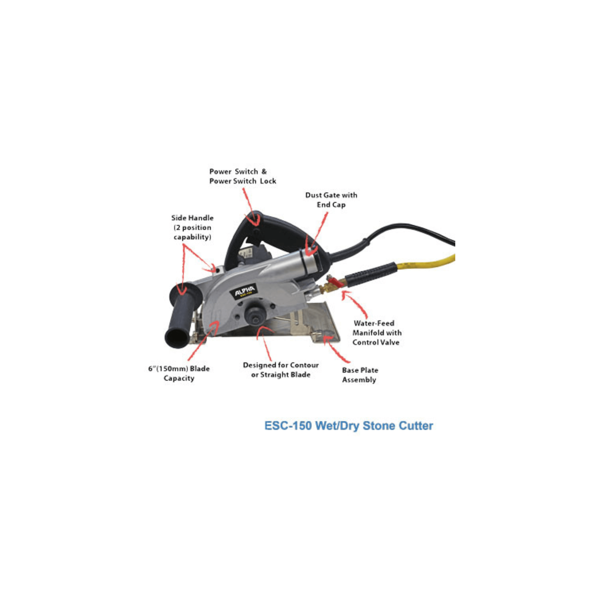 Alpha ESC-150 Electric Wet/Dry Stone Cutter - Direct Stone Tool Supply, Inc
